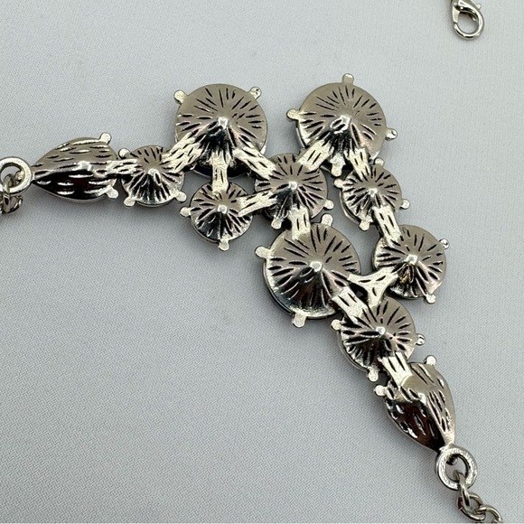 New Glass Stone Necklace Silver Tone Black Crystal 18.5–21.5” Statement - Picture 7 of 7